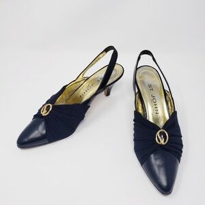 St. John Black Slingback Heels With Gold Embellishment Size 7